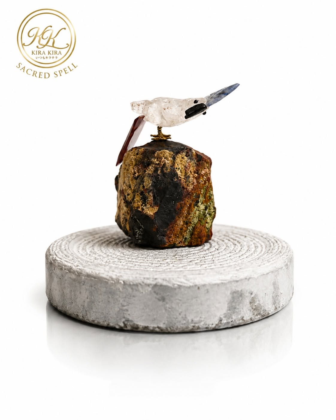 Crystal Bird on Crystal Rock - Natural Gemstone Bird Figurine